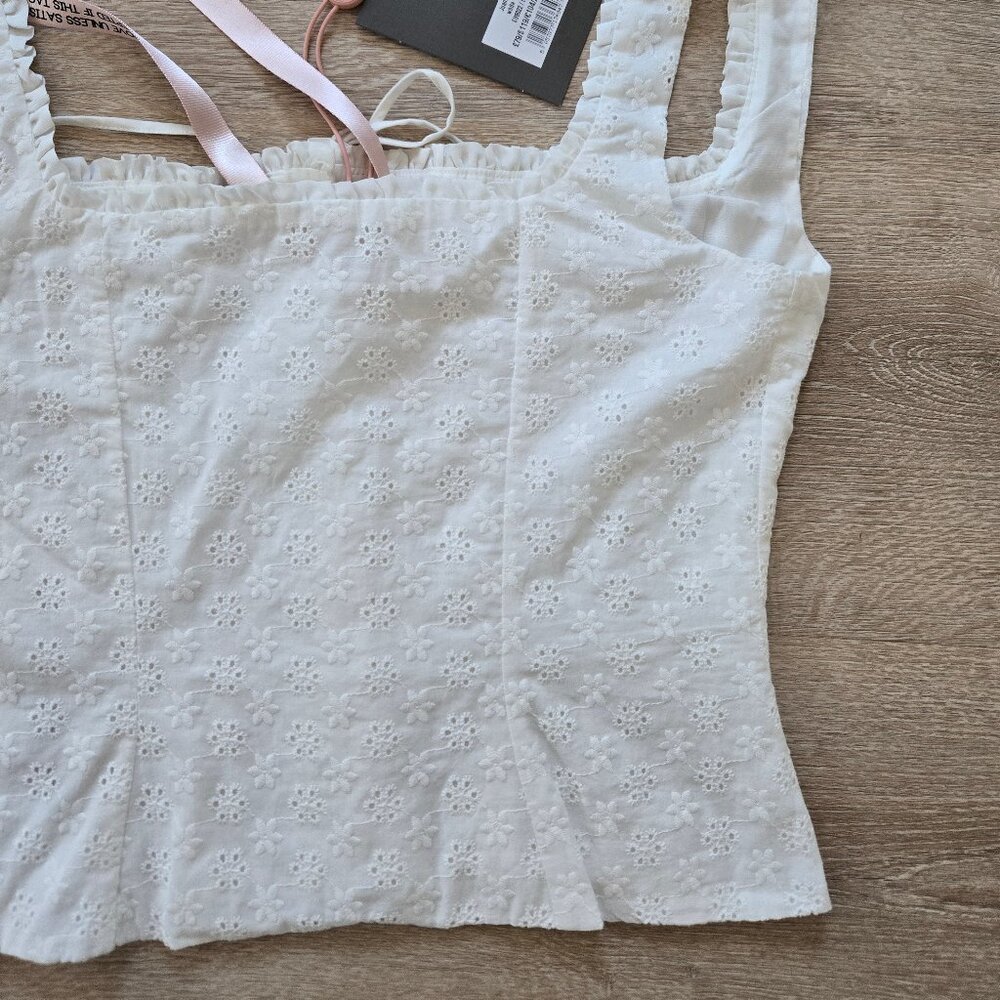 HOUSE OF CB Juana Broderie Anglaise Corset Top White Medium Button Front NWT - Picture 11 of 17